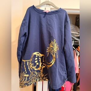 Lilly Pulitzer Blue and Gold Elephant Long Sleeve Tee